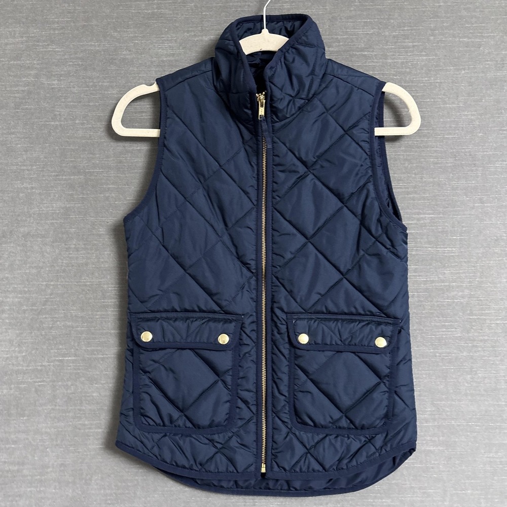 J Crew Vest XXXS Navy Blue Diamond Quilted Primaloft Puffer Full Zip Preppy XS‎